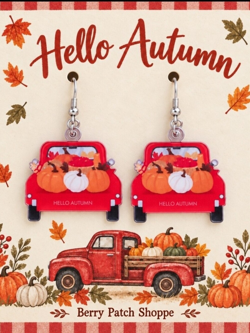 Harvest Pumpkin Pick-up Truck Fall Acrylic Earrings